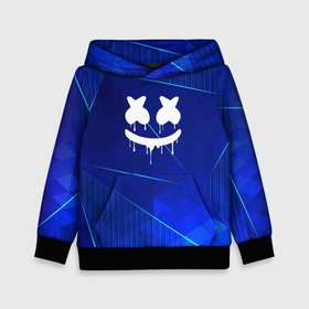 Детская толстовка 3D с принтом Marshmello blue poly в Кировске, 100% полиэстер | двухслойный капюшон со шнурком для регулировки, мягкие манжеты на рукавах и по низу толстовки, спереди карман-кенгуру с мягким внутренним слоем | Тематика изображения на принте: 