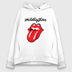 Женское худи Oversize хлопок с принтом Rolling Stones   logo в городе Новоалтайск, френч-терри — 70% хлопок, 30% полиэстер. Мягкий теплый начес внутри —100% хлопок | боковые карманы, эластичные манжеты и нижняя кромка, капюшон на магнитной кнопке | 