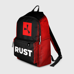 Рюкзак 3D с принтом Rust   red gradient по центру в Архангельске, 100% полиэстер | лямки с регулируемой длиной, сверху петелька, чтобы рюкзак можно было повесить на вешалку. Основное отделение закрывается на молнию, как и внешний карман. Внутри два дополнительных кармана, один из которых закрывается на молнию. По бокам два дополнительных кармашка | Тематика изображения на принте: 