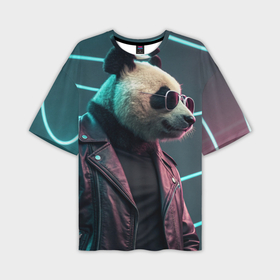 Мужская футболка oversize 3D с принтом Cyberpunk panda в Архангельске,  |  | Тематика изображения на принте: 