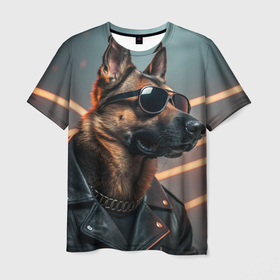 Мужская футболка 3D с принтом Police shepherd в Рязани, 100% полиэфир | прямой крой, круглый вырез горловины, длина до линии бедер | Тематика изображения на принте: 
