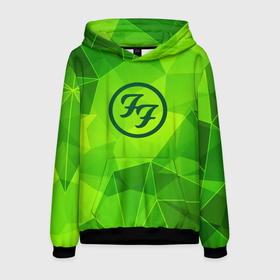 Мужская толстовка 3D с принтом Foo Fighters green poly в Ухте, 100% полиэстер | двухслойный капюшон со шнурком для регулировки, мягкие манжеты на рукавах и по низу толстовки, спереди карман-кенгуру с мягким внутренним слоем. | Тематика изображения на принте: 
