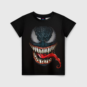 Детская футболка 3D с принтом Веном зубастый в Ухте, 100% гипоаллергенный полиэфир | прямой крой, круглый вырез горловины, длина до линии бедер, чуть спущенное плечо, ткань немного тянется | Тематика изображения на принте: 