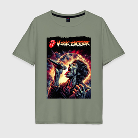 Мужская футболка хлопок Oversize с принтом Rolling Stones singer Mick Jagger , 100% хлопок | свободный крой, круглый ворот, “спинка” длиннее передней части | Тематика изображения на принте: 