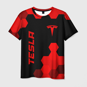 Мужская футболка 3D с принтом Tesla   red gradient вертикально в городе Новоалтайск, 100% полиэфир | прямой крой, круглый вырез горловины, длина до линии бедер | 
