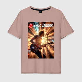 Мужская футболка хлопок Oversize с принтом Mick Jagger   lead singer of The Rolling Stones , 100% хлопок | свободный крой, круглый ворот, “спинка” длиннее передней части | Тематика изображения на принте: 