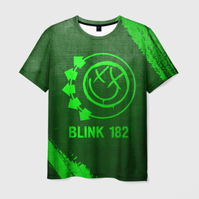 Мужская футболка 3D с принтом Blink 182   green gradient в Ухте, 100% полиэфир | прямой крой, круглый вырез горловины, длина до линии бедер | 