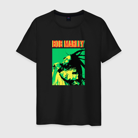 Мужская футболка хлопок с принтом Bob Marley in color в Архангельске, 100% хлопок | прямой крой, круглый вырез горловины, длина до линии бедер, слегка спущенное плечо. | Тематика изображения на принте: 