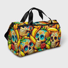 Сумка спортивная 3D с принтом Colorfull skulls and bananas   pop art pattern в городе Новоалтайск,  |  | 