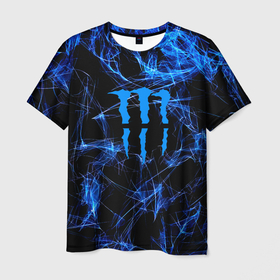 Мужская футболка 3D с принтом Monster energy искры дымы в Курске, 100% полиэфир | прямой крой, круглый вырез горловины, длина до линии бедер | 
