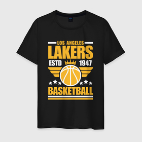 Мужская футболка хлопок с принтом Lakers basket в Ухте, 100% хлопок | прямой крой, круглый вырез горловины, длина до линии бедер, слегка спущенное плечо. | Тематика изображения на принте: 