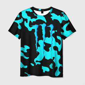Мужская футболка 3D с принтом Monster energy камуфляж голубой в Курске, 100% полиэфир | прямой крой, круглый вырез горловины, длина до линии бедер | 