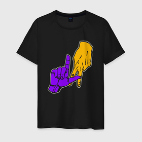 Мужская футболка хлопок с принтом Lakers sign в Ухте, 100% хлопок | прямой крой, круглый вырез горловины, длина до линии бедер, слегка спущенное плечо. | Тематика изображения на принте: 
