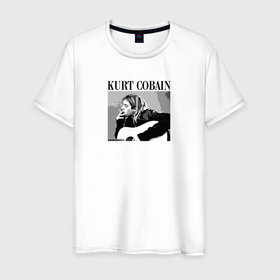 Мужская футболка хлопок с принтом Kurt Cobain in black white в Санкт-Петербурге, 100% хлопок | прямой крой, круглый вырез горловины, длина до линии бедер, слегка спущенное плечо. | 