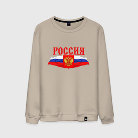 Мужской свитшот хлопок с принтом Россия надпись герб и флаг в Кировске, 100% хлопок |  | Тематика изображения на принте: 