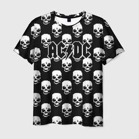 Мужская футболка 3D с принтом AC DC rock skull в Архангельске, 100% полиэфир | прямой крой, круглый вырез горловины, длина до линии бедер | Тематика изображения на принте: 