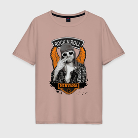 Мужская футболка хлопок Oversize с принтом Nirvana Курт Кобейн с крыльями в городе Новоалтайск, 100% хлопок | свободный крой, круглый ворот, “спинка” длиннее передней части | 