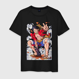 Мужская футболка хлопок с принтом One piece Луффи в городе Новоалтайск, 100% хлопок | прямой крой, круглый вырез горловины, длина до линии бедер, слегка спущенное плечо. | Тематика изображения на принте: 