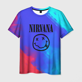 Мужская футболка 3D с принтом Nirvana жидкие краски в городе Новоалтайск, 100% полиэфир | прямой крой, круглый вырез горловины, длина до линии бедер | Тематика изображения на принте: 
