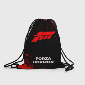 Рюкзак-мешок 3D с принтом Forza Horizon   red gradient по центру в Петрозаводске, 100% полиэстер | плотность ткани — 200 г/м2, размер — 35 х 45 см; лямки — толстые шнурки, застежка на шнуровке, без карманов и подкладки | Тематика изображения на принте: 