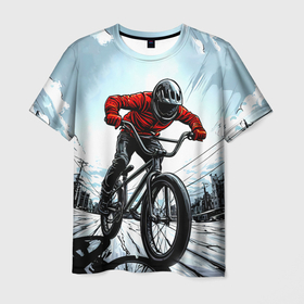 Мужская футболка 3D с принтом BMX во дворе в Ухте, 100% полиэфир | прямой крой, круглый вырез горловины, длина до линии бедер | 
