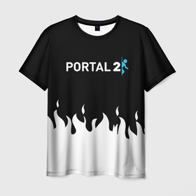 Мужская футболка 3D с принтом Portal белый огонь в городе Новоалтайск, 100% полиэфир | прямой крой, круглый вырез горловины, длина до линии бедер | 