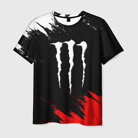 Мужская футболка 3D с принтом Monster energy текстура краски в Ухте, 100% полиэфир | прямой крой, круглый вырез горловины, длина до линии бедер | 