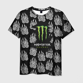 Мужская футболка 3D с принтом Monster energy медвежьи лапы в городе Новоалтайск, 100% полиэфир | прямой крой, круглый вырез горловины, длина до линии бедер | 