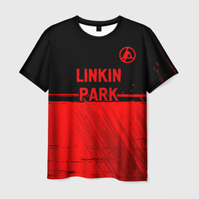 Мужская футболка 3D с принтом Linkin Park 2024   red gradient посередине в Архангельске, 100% полиэфир | прямой крой, круглый вырез горловины, длина до линии бедер | Тематика изображения на принте: 