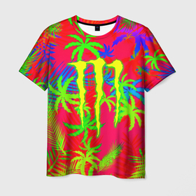 Мужская футболка 3D с принтом Monster energy тропический в городе Новоалтайск, 100% полиэфир | прямой крой, круглый вырез горловины, длина до линии бедер | Тематика изображения на принте: 