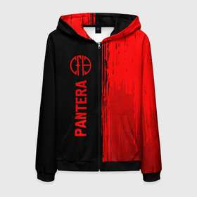 Мужская толстовка 3D на молнии с принтом Pantera   red gradient по вертикали в Петрозаводске, 100% полиэстер | длина до линии бедра, манжеты и пояс оформлены мягкой тканевой резинкой, двухслойный капюшон со шнурком для регулировки, спереди молния, по бокам два кармана | Тематика изображения на принте: 