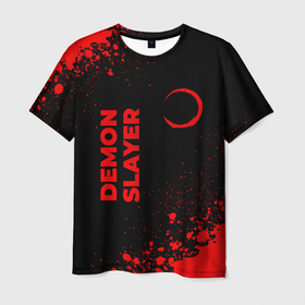 Мужская футболка 3D с принтом Demon Slayer   red gradient вертикально в городе Новоалтайск, 100% полиэфир | прямой крой, круглый вырез горловины, длина до линии бедер | 