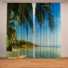 Фотошторы с принтом Beautiful  island в Петрозаводске, Блэкаут (светозащита 90%) / Габардин (светозащита 40% | 2 полотна шириной по 145 см; Высота 200-300 см; Крепление: шторная лента (на крючки); | 