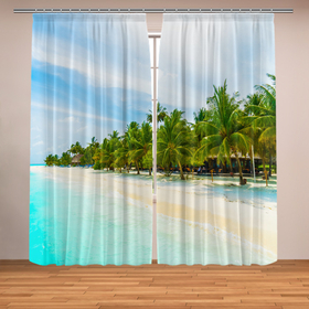 Фотошторы с принтом Maldives в Петрозаводске, Блэкаут (светозащита 90%) / Габардин (светозащита 40% | 2 полотна шириной по 145 см; Высота 200-300 см; Крепление: шторная лента (на крючки); | 
