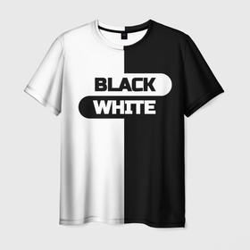 Мужская футболка 3D с принтом Black white пополам в городе Новоалтайск, 100% полиэфир | прямой крой, круглый вырез горловины, длина до линии бедер | 