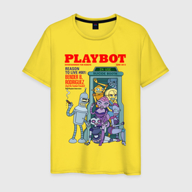 Мужская футболка хлопок с принтом Bender on the playbot в Ухте, 100% хлопок | прямой крой, круглый вырез горловины, длина до линии бедер, слегка спущенное плечо. | 