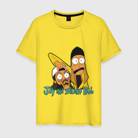Мужская футболка хлопок с принтом Jay and silent Bob   Rick and Morty в городе Новоалтайск, 100% хлопок | прямой крой, круглый вырез горловины, длина до линии бедер, слегка спущенное плечо. | Тематика изображения на принте: 