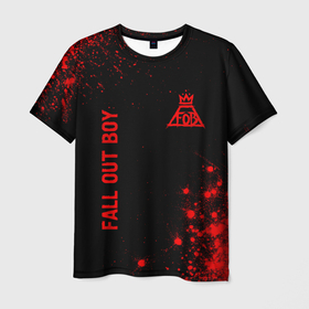 Мужская футболка 3D с принтом Fall Out Boy   red gradient вертикально в городе Новоалтайск, 100% полиэфир | прямой крой, круглый вырез горловины, длина до линии бедер | 
