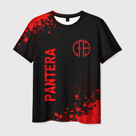 Мужская футболка 3D с принтом Pantera   red gradient вертикально в Петрозаводске, 100% полиэфир | прямой крой, круглый вырез горловины, длина до линии бедер | Тематика изображения на принте: 
