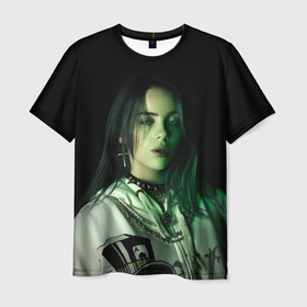 Мужская футболка 3D с принтом Billie Eilish with cross в городе Новоалтайск, 100% полиэфир | прямой крой, круглый вырез горловины, длина до линии бедер | Тематика изображения на принте: 