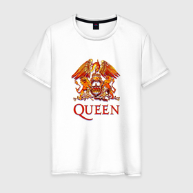 Мужская футболка хлопок с принтом Эмблема Queen в городе Новоалтайск, 100% хлопок | прямой крой, круглый вырез горловины, длина до линии бедер, слегка спущенное плечо. | 
