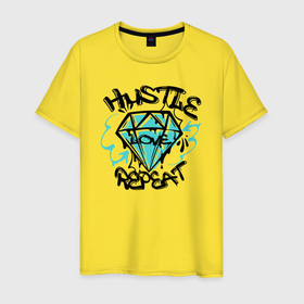 Мужская футболка хлопок с принтом Hustle love repeat, граффити, уличный стиль в городе Новоалтайск, 100% хлопок | прямой крой, круглый вырез горловины, длина до линии бедер, слегка спущенное плечо. | Тематика изображения на принте: 