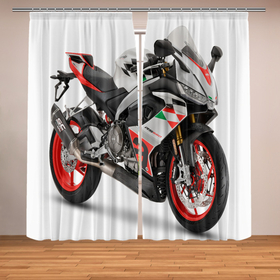 Фотошторы с принтом Aprilia rs660 в Петрозаводске, Блэкаут (светозащита 90%) / Габардин (светозащита 40% | 2 полотна шириной по 145 см; Высота 200-300 см; Крепление: шторная лента (на крючки); | 