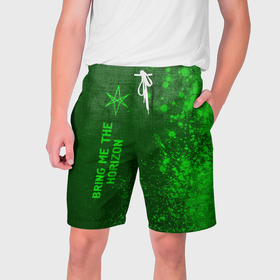 Мужские шорты 3D с принтом Bring Me the Horizon   green gradient по вертикали в Ухте,  полиэстер 100% | прямой крой, два кармана без застежек по бокам. Мягкая трикотажная резинка на поясе, внутри которой широкие завязки. Длина чуть выше колен | 