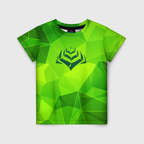 Детская футболка 3D с принтом Warframe green poly в городе Новоалтайск, 100% гипоаллергенный полиэфир | прямой крой, круглый вырез горловины, длина до линии бедер, чуть спущенное плечо, ткань немного тянется | Тематика изображения на принте: 