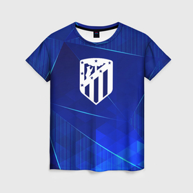 Женская футболка 3D с принтом Atletico Madrid blue poly в городе Новоалтайск, 100% полиэфир ( синтетическое хлопкоподобное полотно) | прямой крой, круглый вырез горловины, длина до линии бедер | 