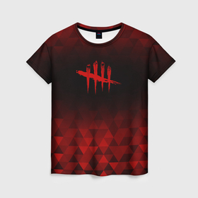 Женская футболка 3D с принтом Dead by Daylight red poly в городе Новоалтайск, 100% полиэфир ( синтетическое хлопкоподобное полотно) | прямой крой, круглый вырез горловины, длина до линии бедер | 