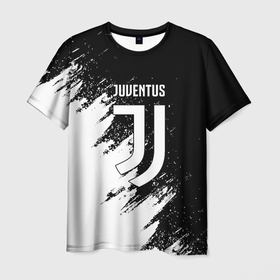 Мужская футболка 3D с принтом Juventus черно белые краски в городе Новоалтайск, 100% полиэфир | прямой крой, круглый вырез горловины, длина до линии бедер | 