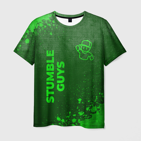 Мужская футболка 3D с принтом Stumble Guys   green gradient вертикально в городе Новоалтайск, 100% полиэфир | прямой крой, круглый вырез горловины, длина до линии бедер | 