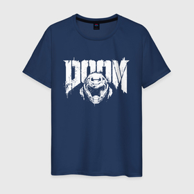 Мужская футболка хлопок с принтом Doom   helmet в Ухте, 100% хлопок | прямой крой, круглый вырез горловины, длина до линии бедер, слегка спущенное плечо. | 